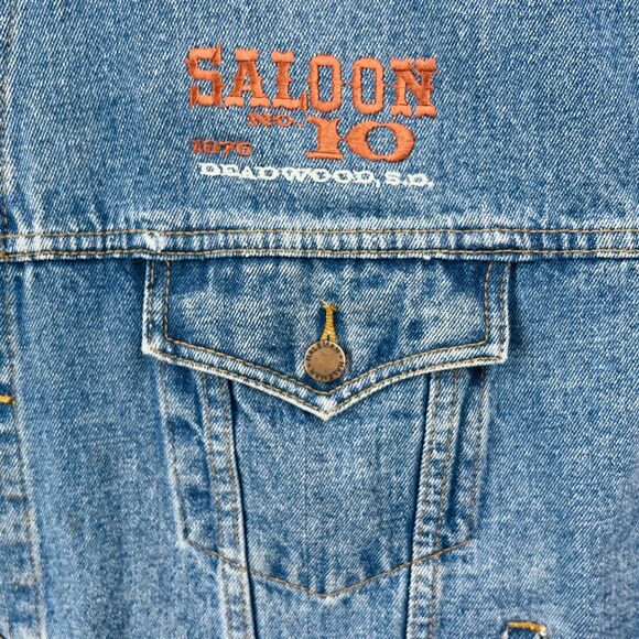 Vtg Saloon No 10 Denim Jacket Mens 3XL Deadwood Dakota Territory Embroidered - Picture 10 of 12